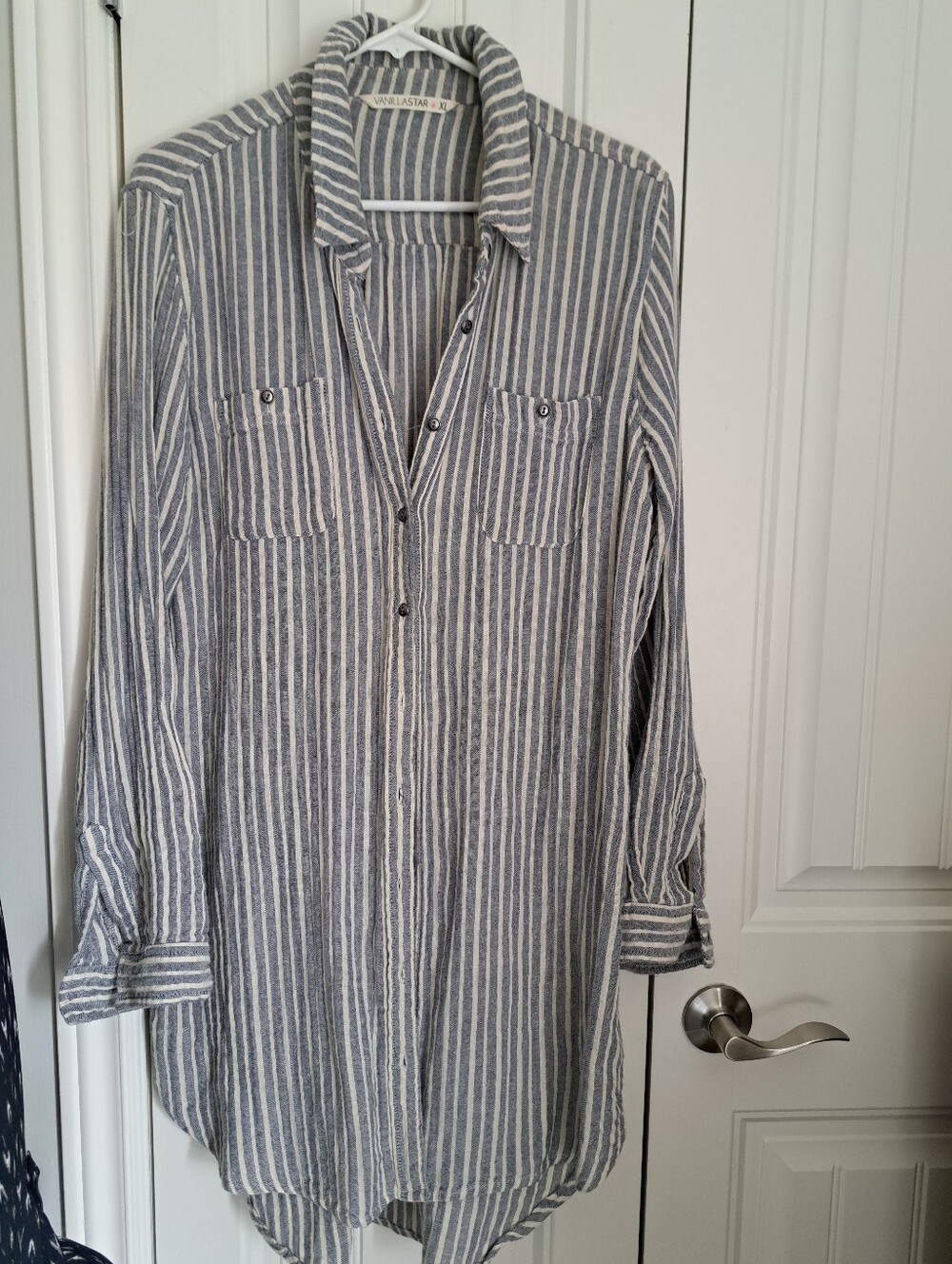 VANILLA STAR Striped Button Shirt Dress coastal gauzy beachy cotton coastal XL